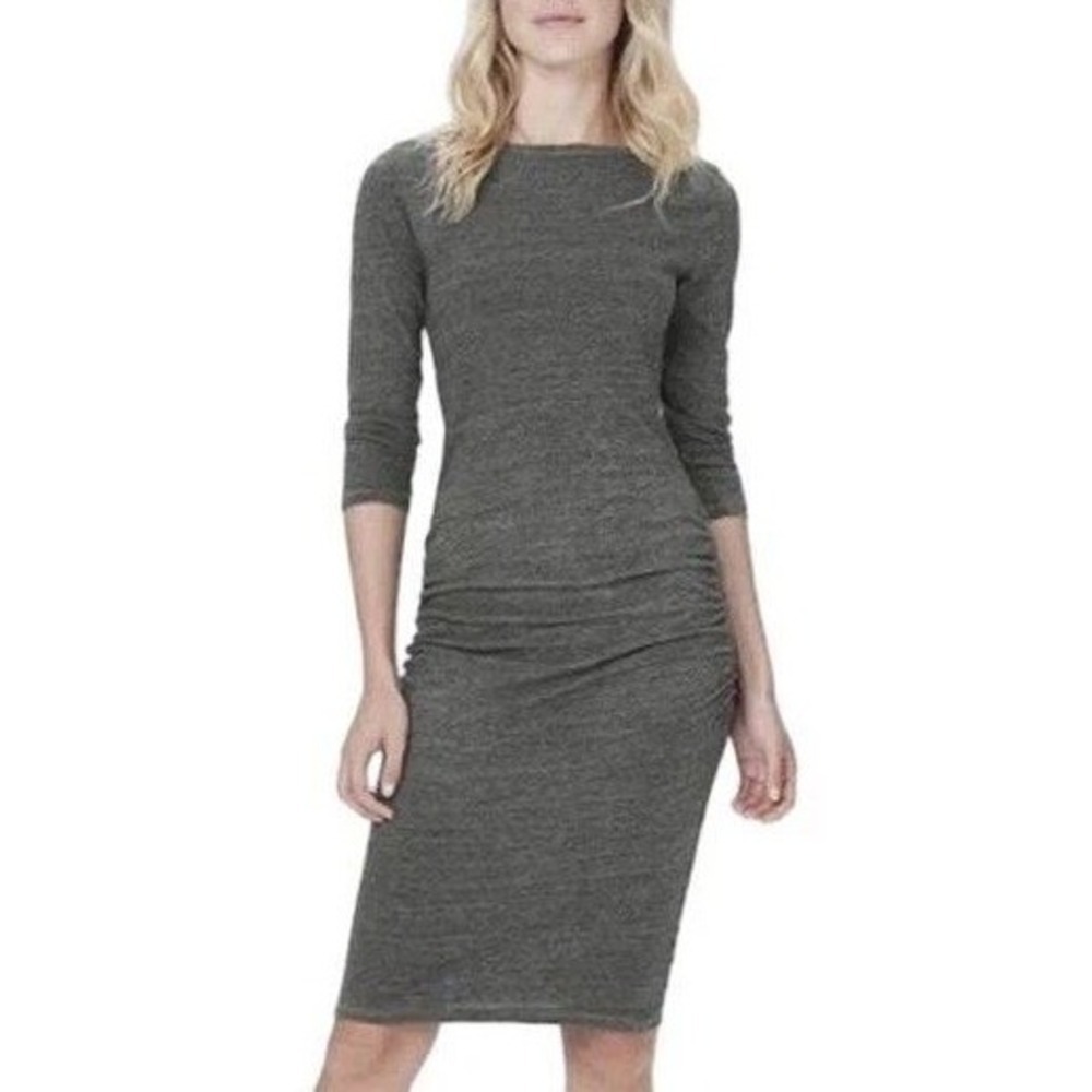 NWT James Perse Ruched Gray Midi Dress Size 1 Minimalist Quiet Luxury Made in LA